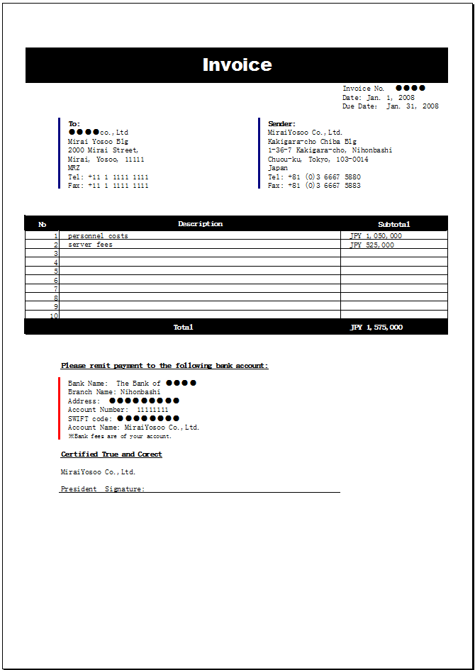 シンプルでわかりやすい英語の請求書excelテンプレート 無料 Excel請求書テンプレート