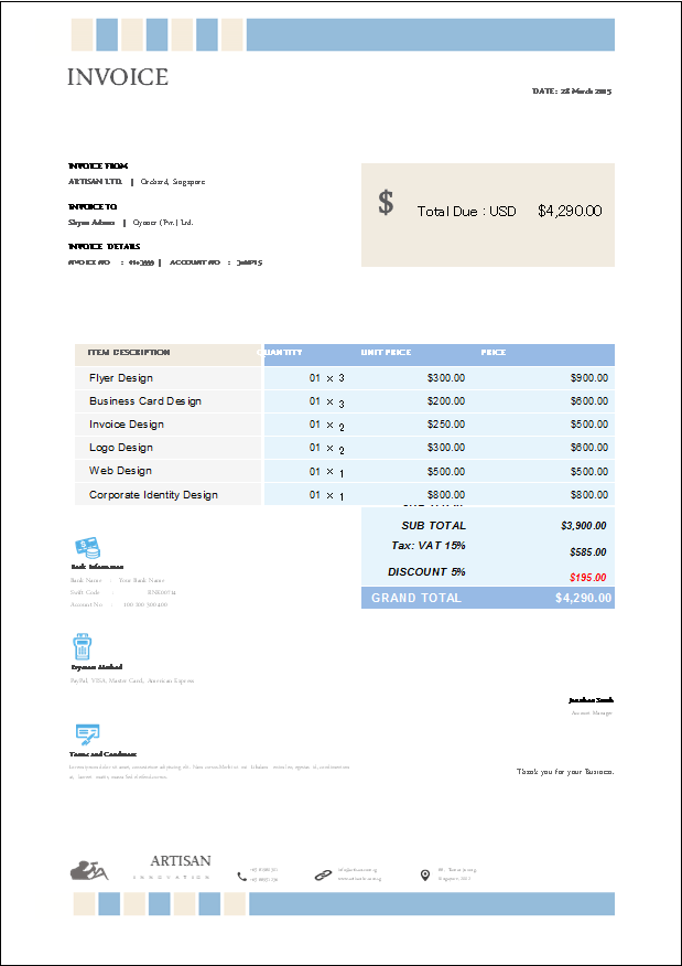 Excel Word Ai 各種ファイルタイプに対応 英語の請求書デザインテンプレート Excel請求書テンプレート