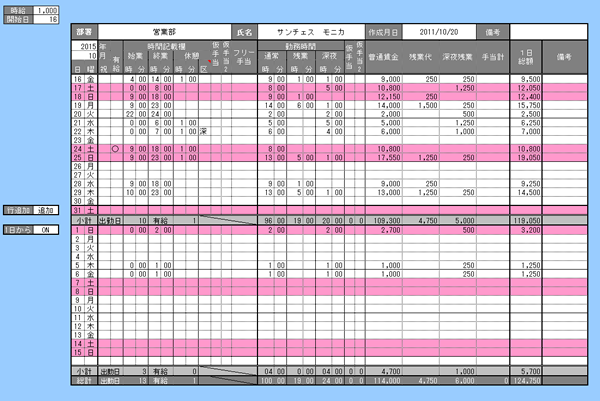 時給計算テンプレート