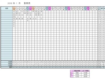 勤務パターン入力のシフト表 Excel勤怠テンプレート